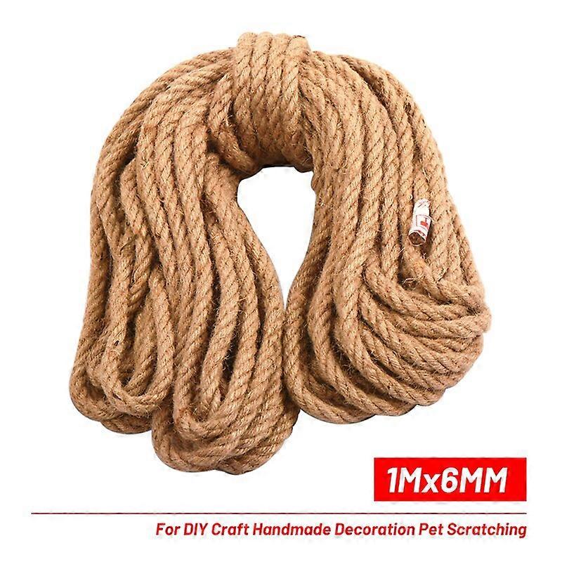 6mm 1m-50m Natural Jute Rope Twine Rope Hemp Twisted Cord Macrame String DIY Retro Craft Handmade Decoration Pet Scratching