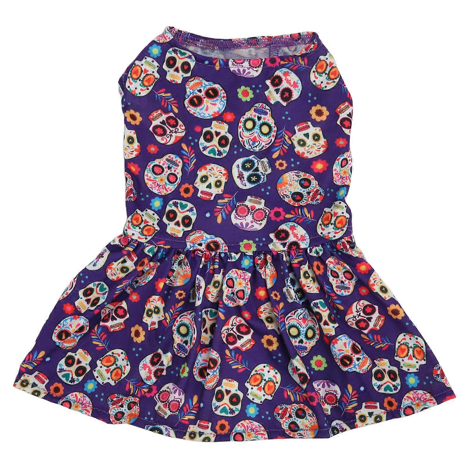 Robe d’Halloween pour animaux de compagnie Peau Amicale Extensible Respirant Crânes Motif Mignon Chien Tenue pour Walking Party L