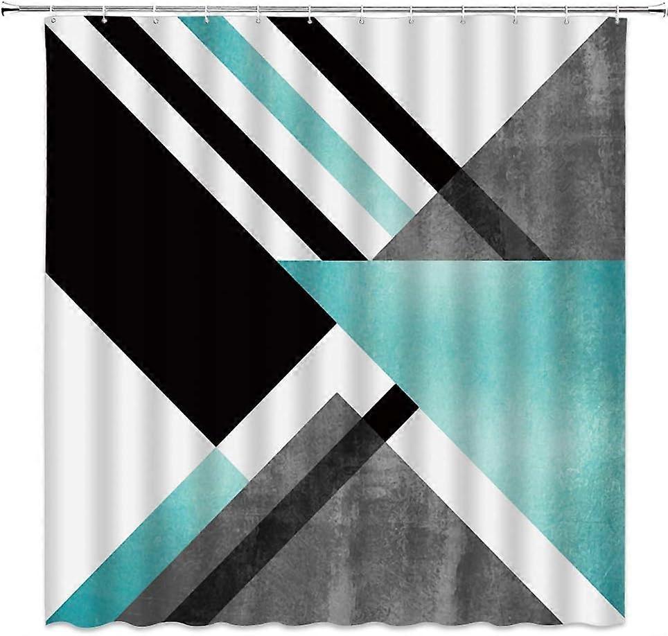 Abstract Geometric Perdea de duș Cyan Negru Alb Geometrie Triunghi Dungi Model Placă Marmură Linii Artă Modernă Design Creativ Unic Țesătură Baie