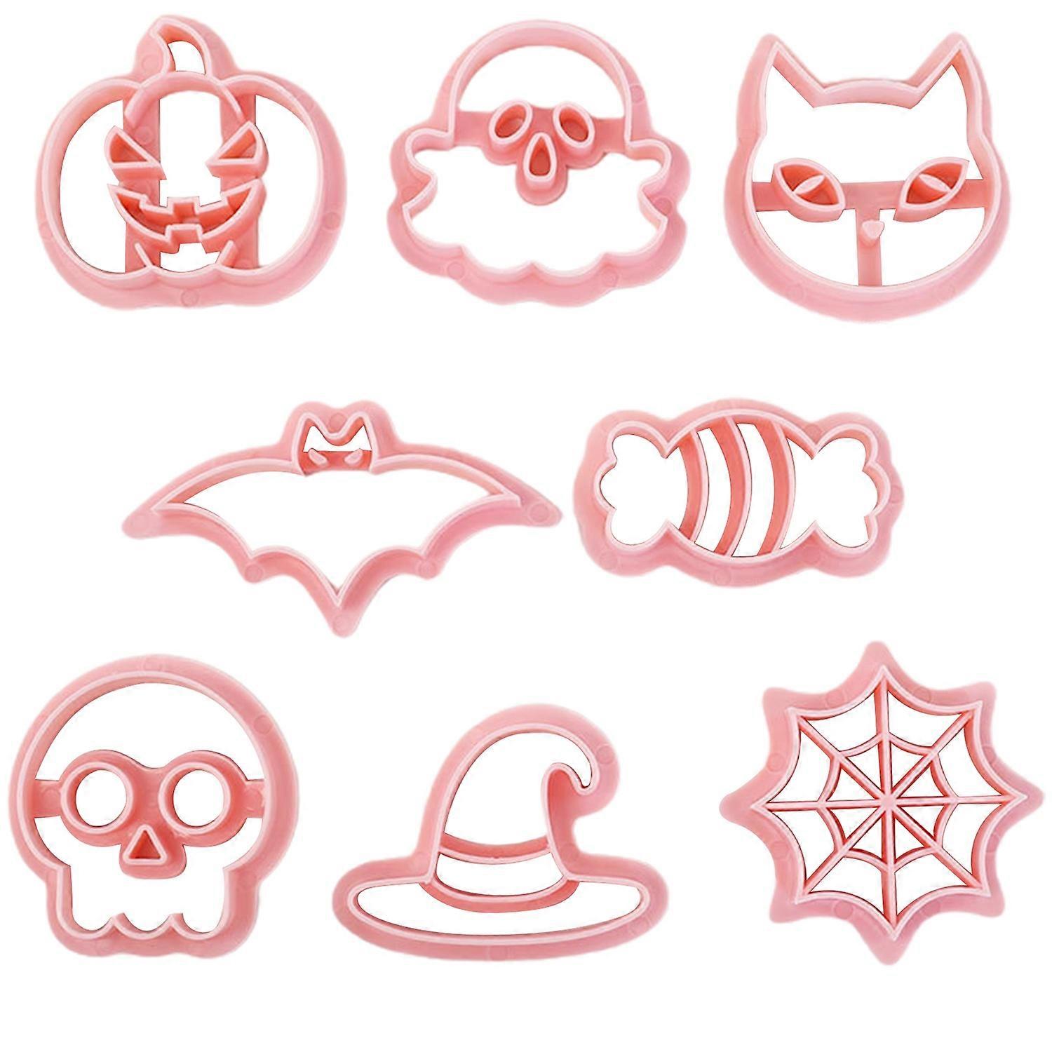 8Pcs/Set Halloween Cookie Cutter Food Grade Easy Release Press DIY Pumpkin Ghost Skull Bat Car Web