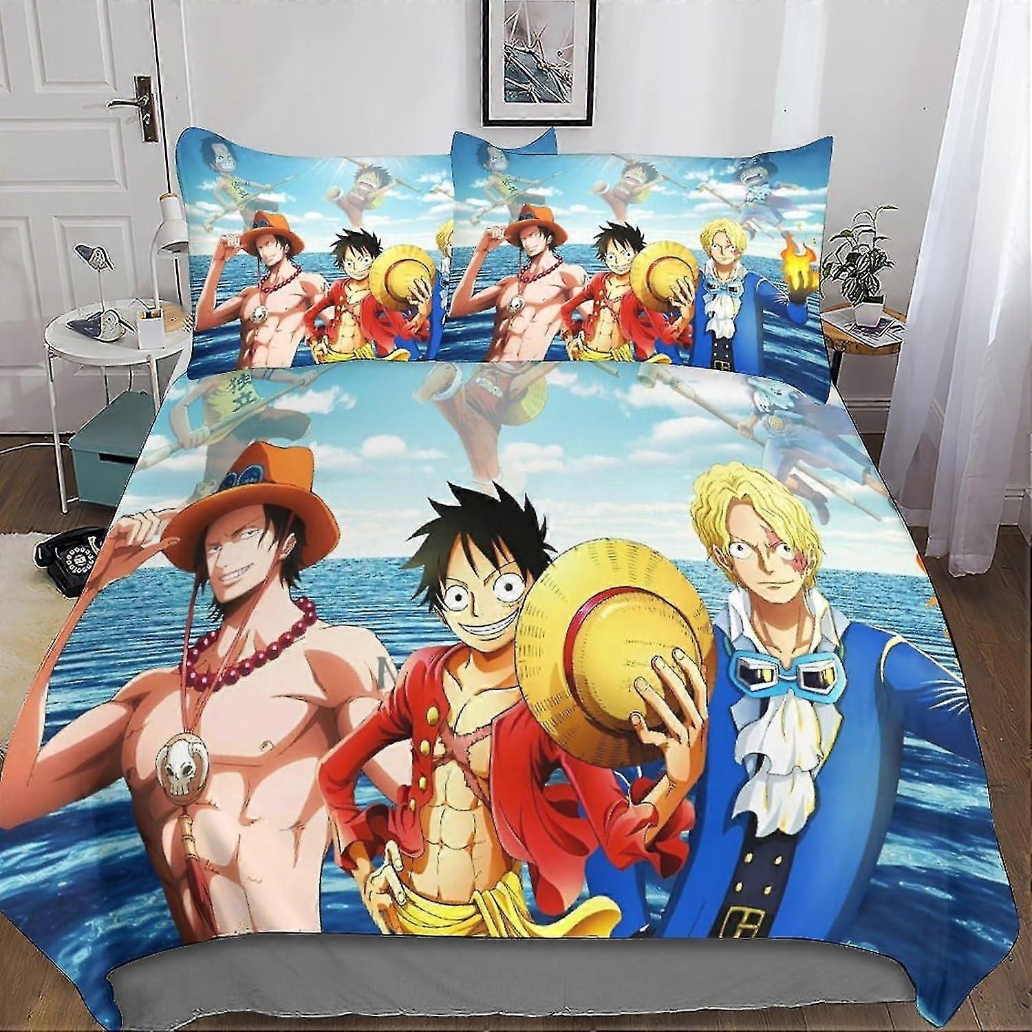 ONE PIECE 3D Print Bedding Conjuntos, com fronhas, Duvet Cover Sets Soft Microfiber 3 Pieces, Luffy Anime Quilt Cover com zíper Edredom Capa para