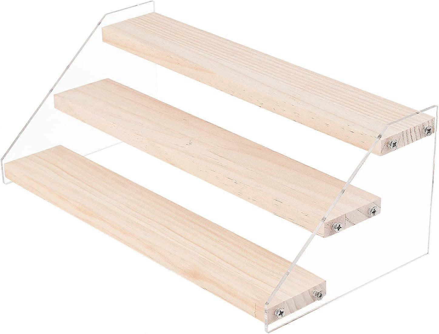 Acrylic Display Stand 3-Step Display Stands Showing Stand Clear Display Shelf with Iron and Wood for Crafts Showing Storage Display Collection