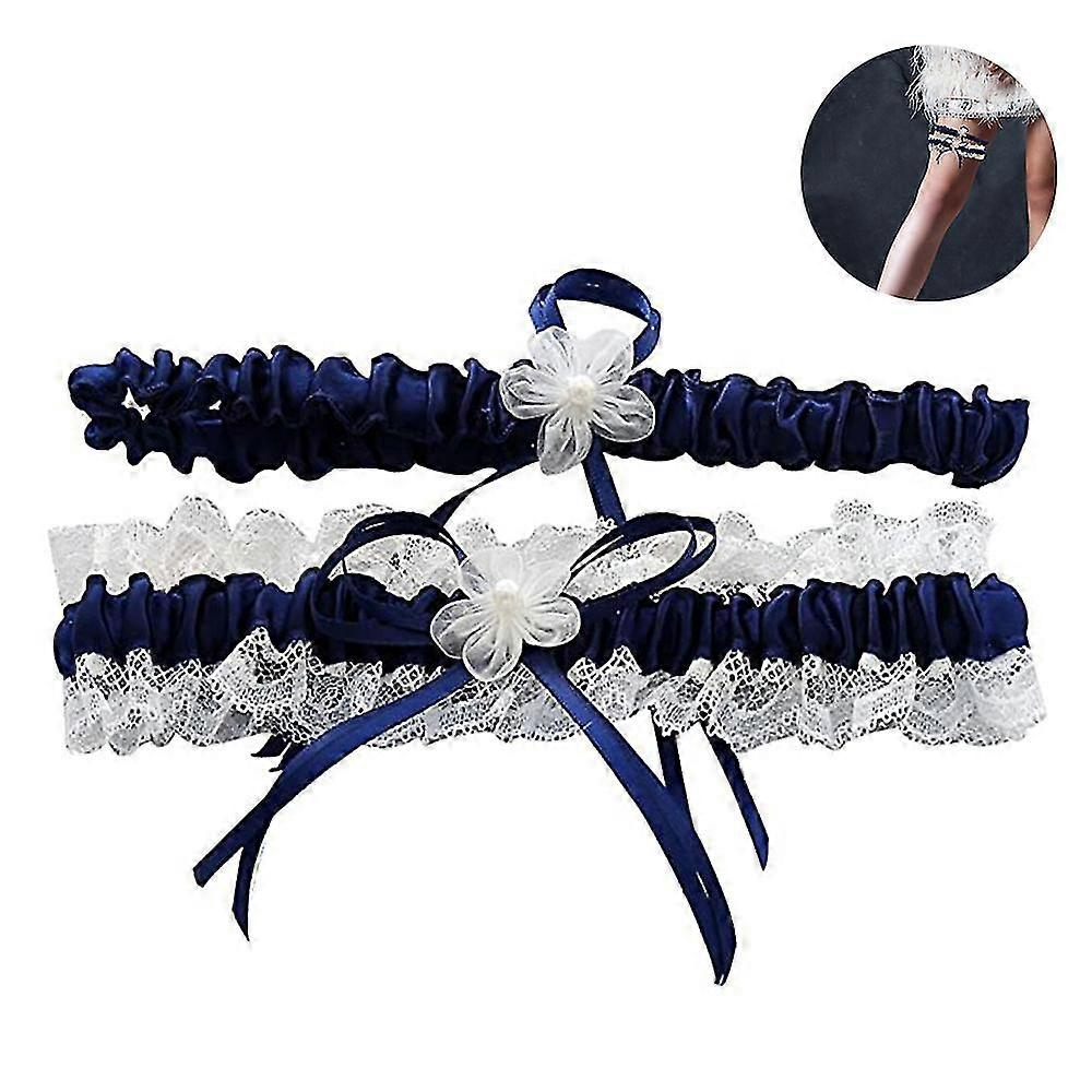 2 pcs bridal lace trim wedding bridal garter with satin bow for brides