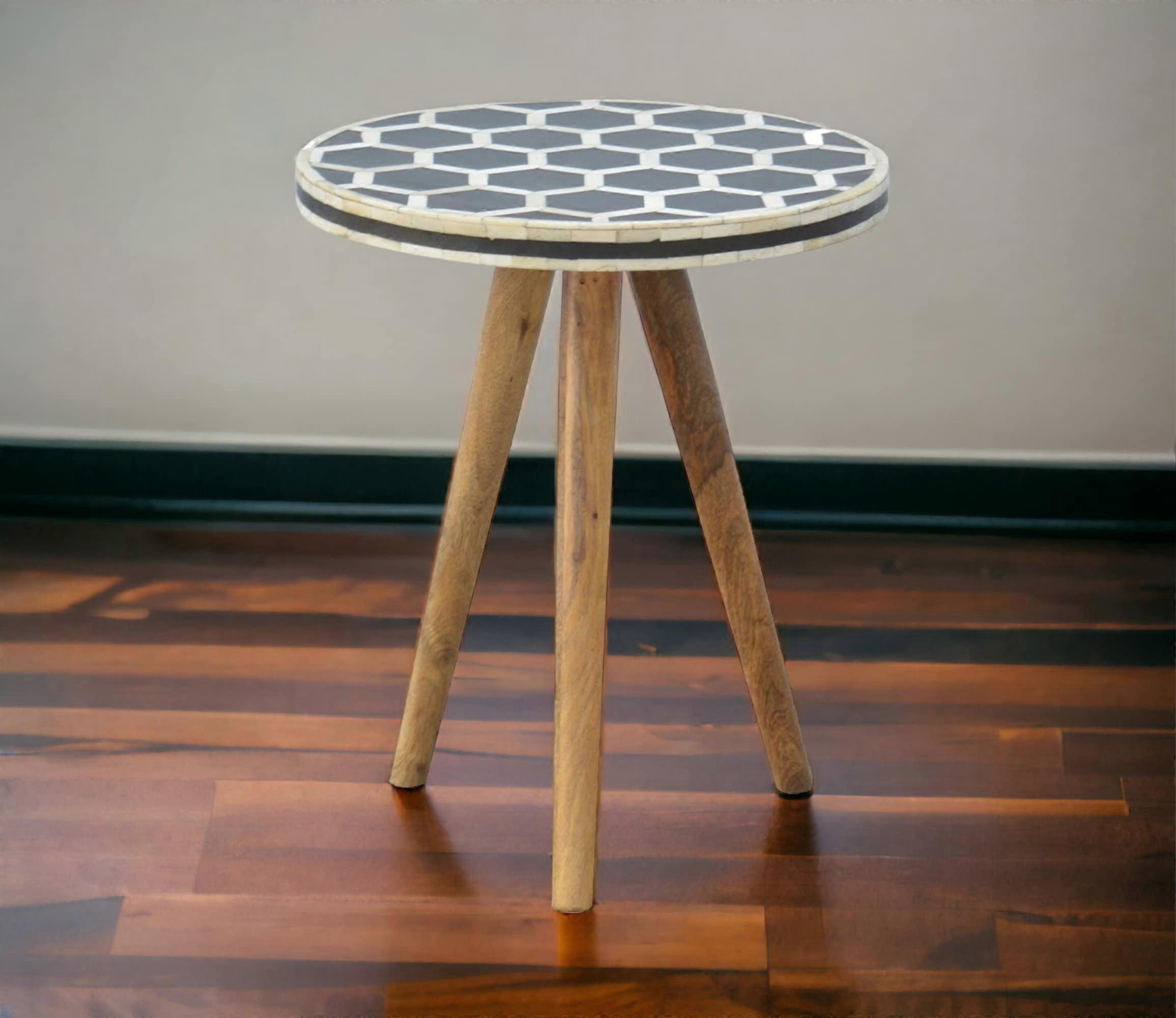 Small Bone Inlay Top End Table