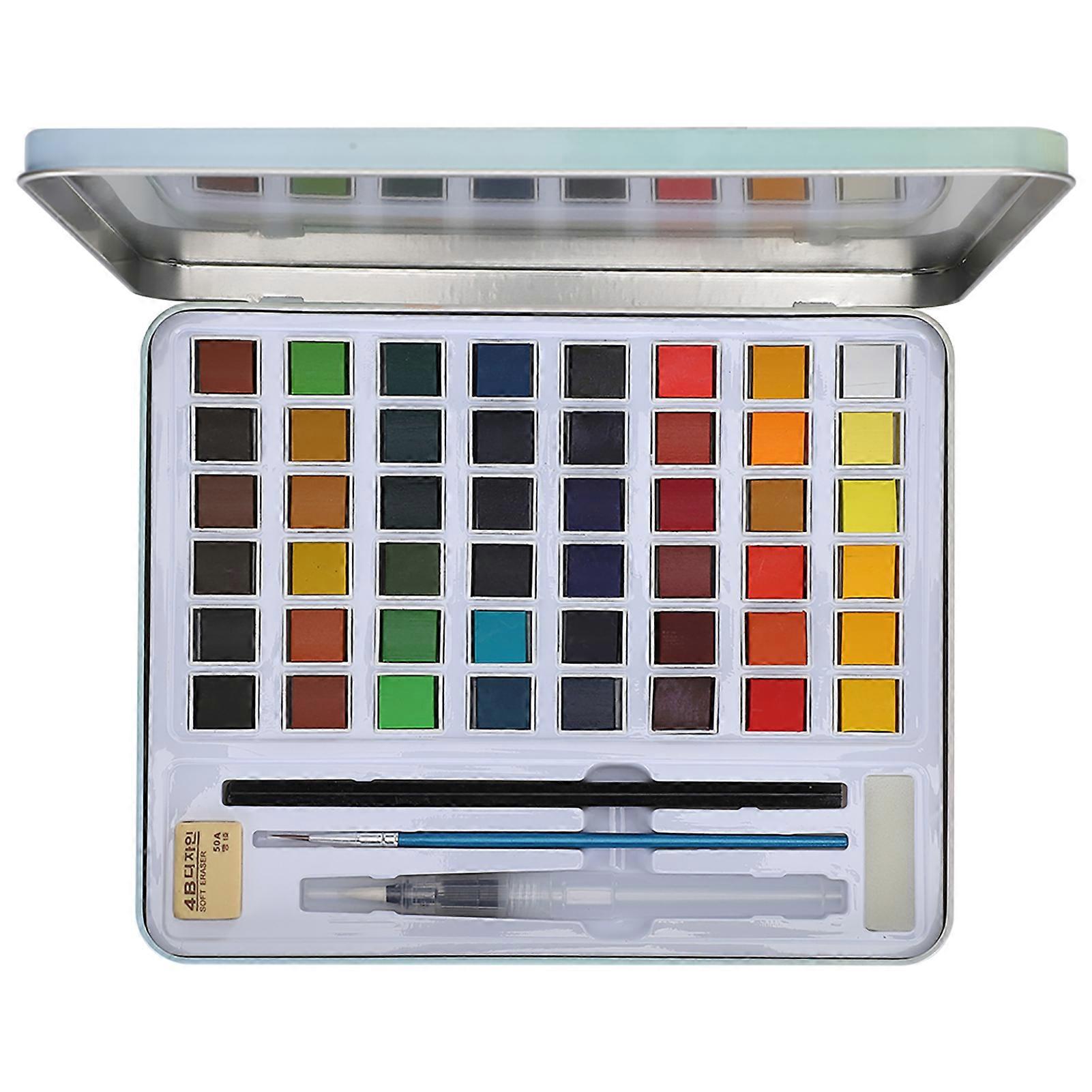 Watercolor Paint Set 48 Color Suit Solid Block Tin Box Painting Tools Art Supplies