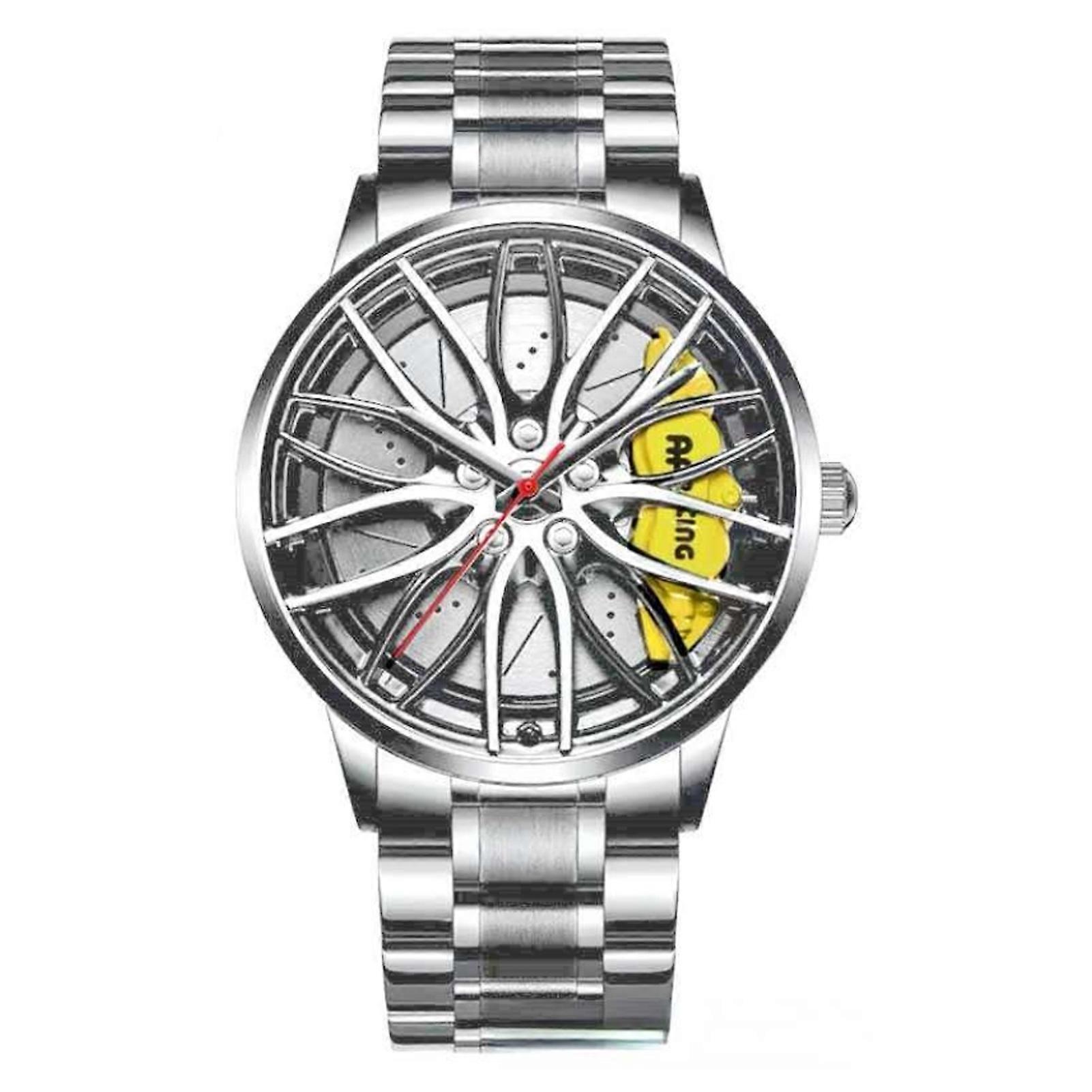 Adults Stainless Bracelet Watch Round Wrist Watch with Wheel Hub Style for Outside Office Business Meeting