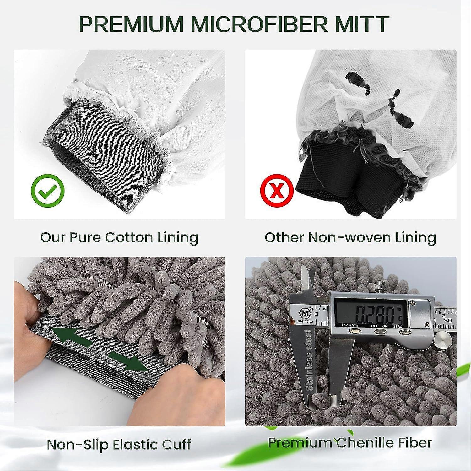 2 Pack Microfiber Chenille Washed Gloves, Car Cleaning Kit, Gray,2024 Ping