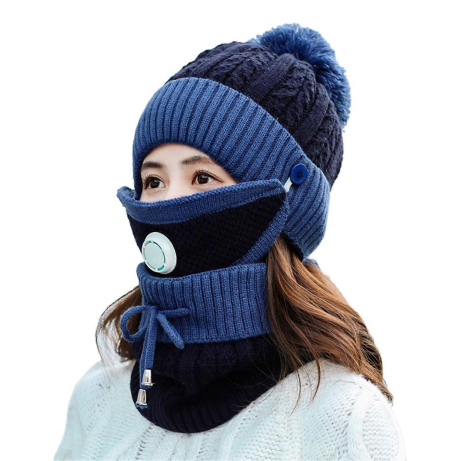Winter Scarf Mask Set with Breathing Valve Thickened Knitted Hat