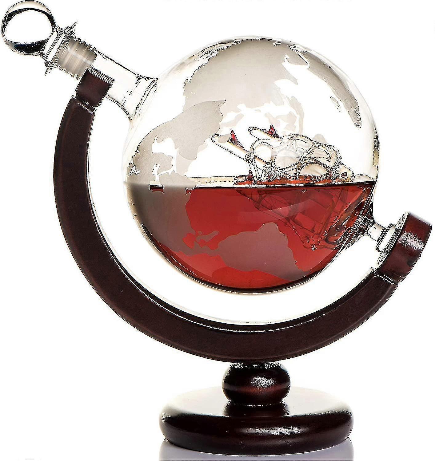 Whiskey Decanter Bar Set With Glasses Wooden Stand And World Map
