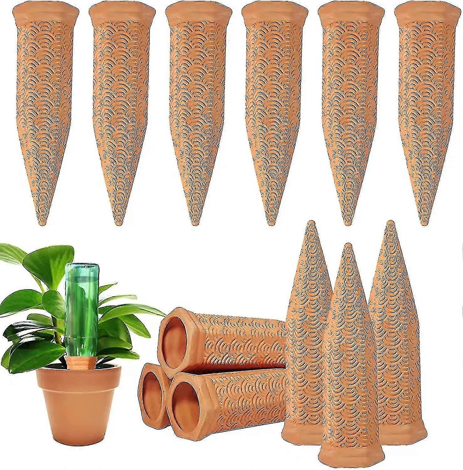 مجموعة من 12 مسمارًا لري النباتات، مسامير ري نباتات من الطين الحراري، زجاجة نبيذ، سقاية نباتات أوتوماتيكية لسقي النباتات الداخلية والخارجية أثناء الإجازة