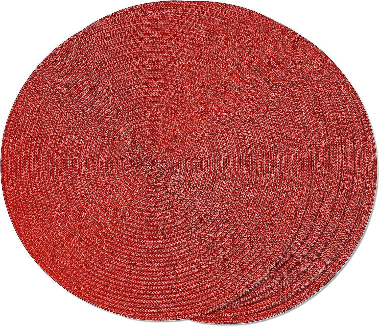 Ensemble de table à manger de 6 sets de table tressés ronds rouges pour tables à manger résistant à la chaleur Tissé lavable Sets de table antidérapants 38cm