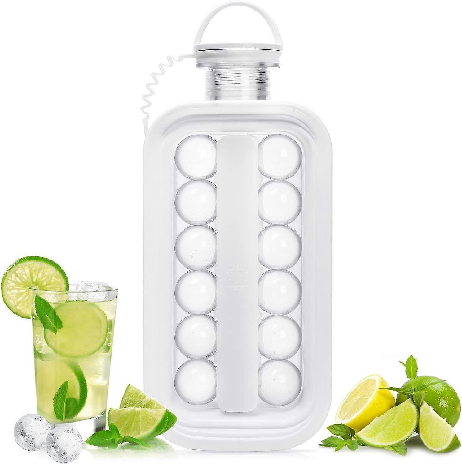 Ice Cube Tray 2 in 1 Portable Ice Hockey Maker Kettle with 17 Compartment Flat Body Lid Cooling Popsicles for Hockey, Cocktail, Coffee (White)