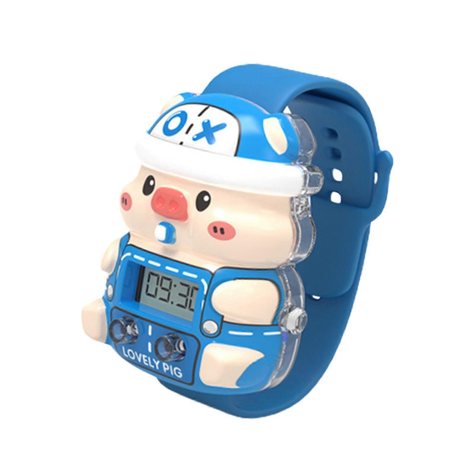 Cartoon Watch Adjustable Wrist Strap Colored Lights LCD Screen Toddler Cute Piggy Shape Electronic Watch Toy for Children KAESI
