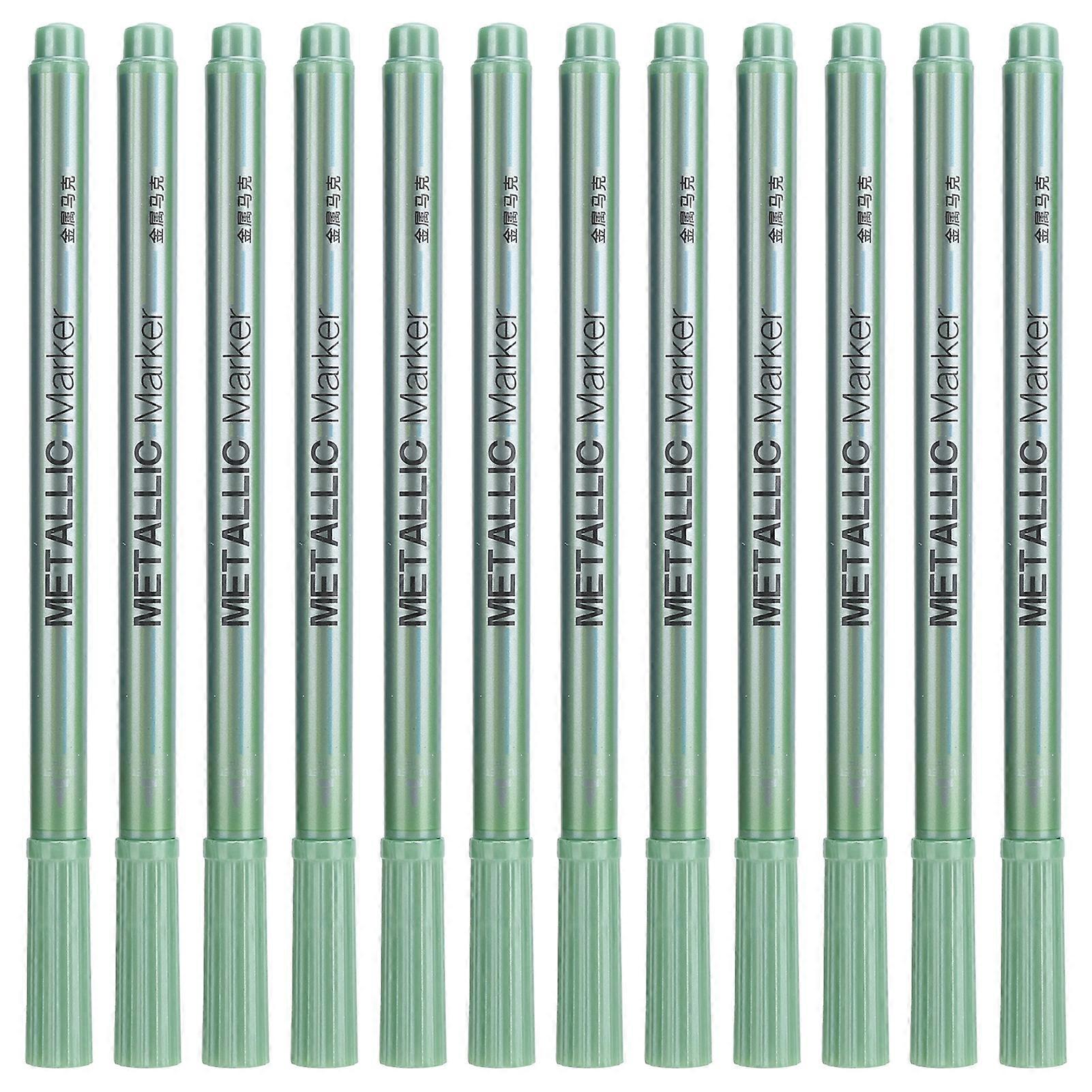 12Pcs Metallic Marker Paint Pen Single Color Permanent Ink Ultra Fine Point Tip Art SuppliesGreen