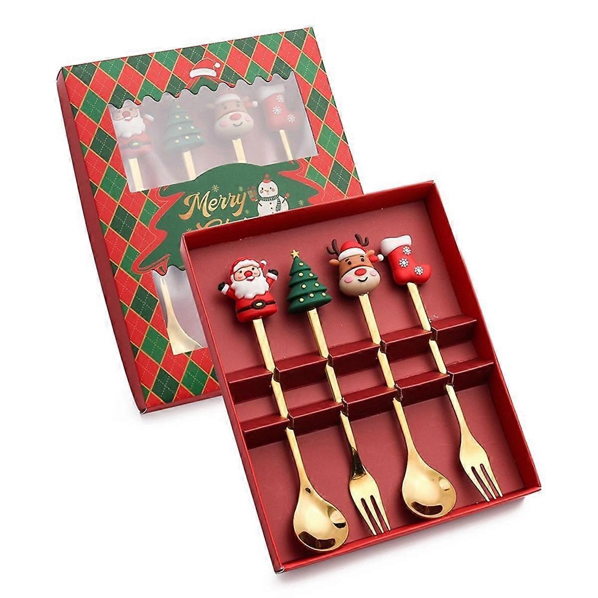 Christmas Set Gift Tableware Spoon & Fork Set Dessert Spoon Fruit Fork Coffee Spoon Tableware Set A