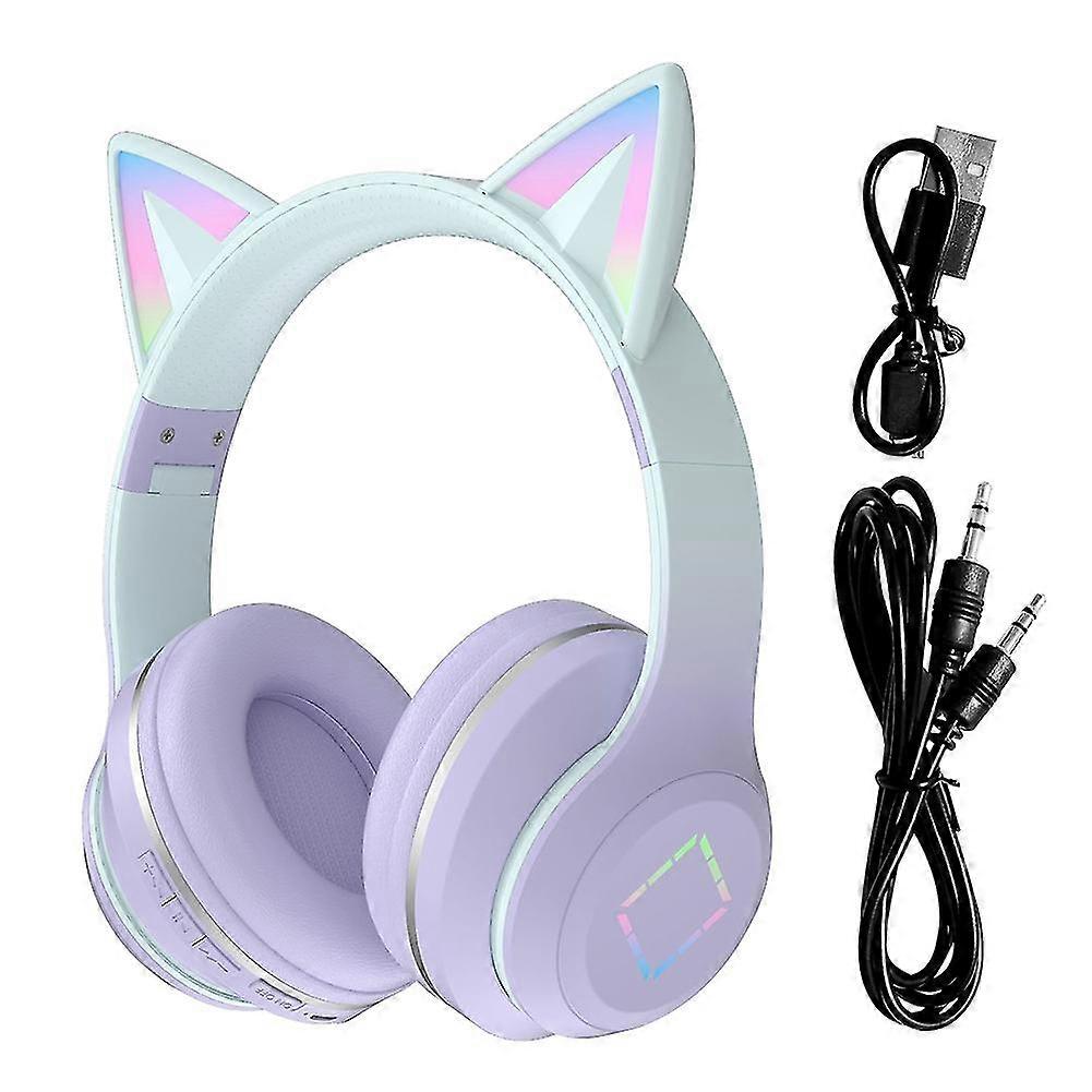 Cat Ear Gift Bluetooth Compatible 5.1 Cute Wireless Gaming Headset RGB Lighting