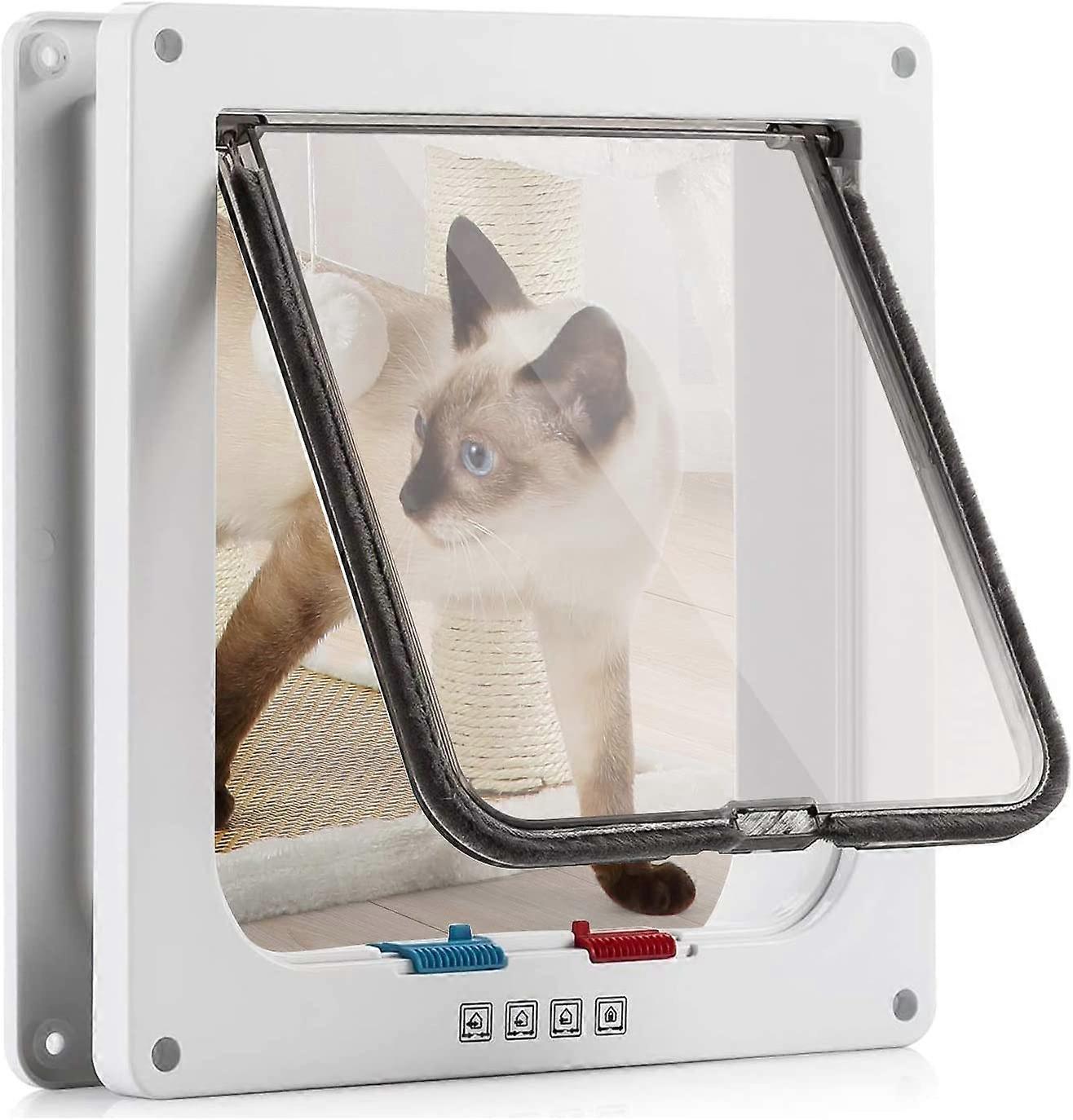 Cat Flap with 4 Way Magnetic, Cat Flap for Cats and Puppies, Cat Flap with Tunnel White 19.7*19*5.3cm
