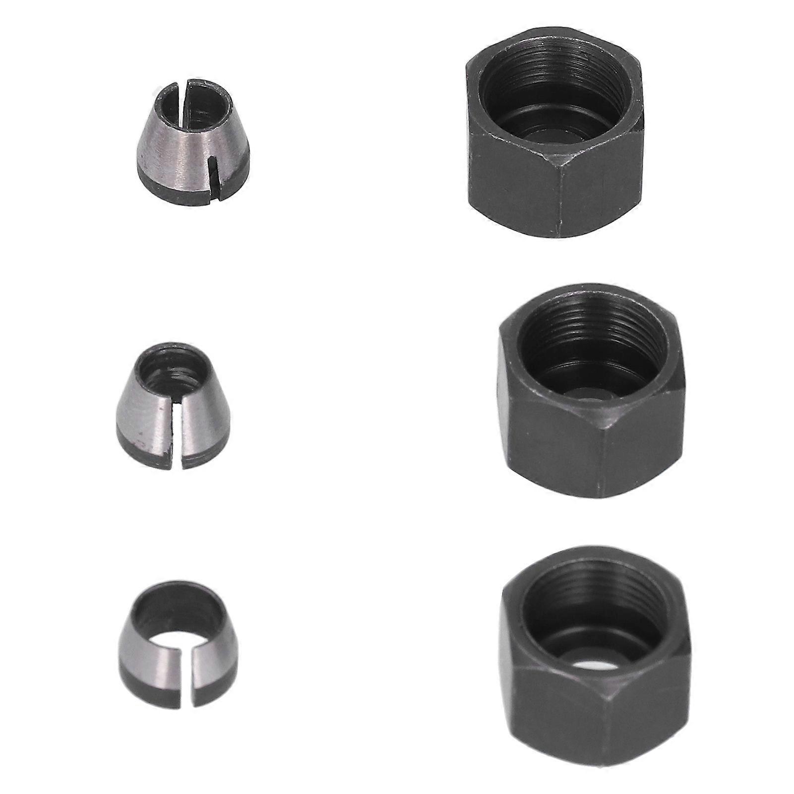 Router Collet Adapter Set Kit 6pcs Carbon Steel 6mm 6.35mm 8mm with Nut for Trimmer