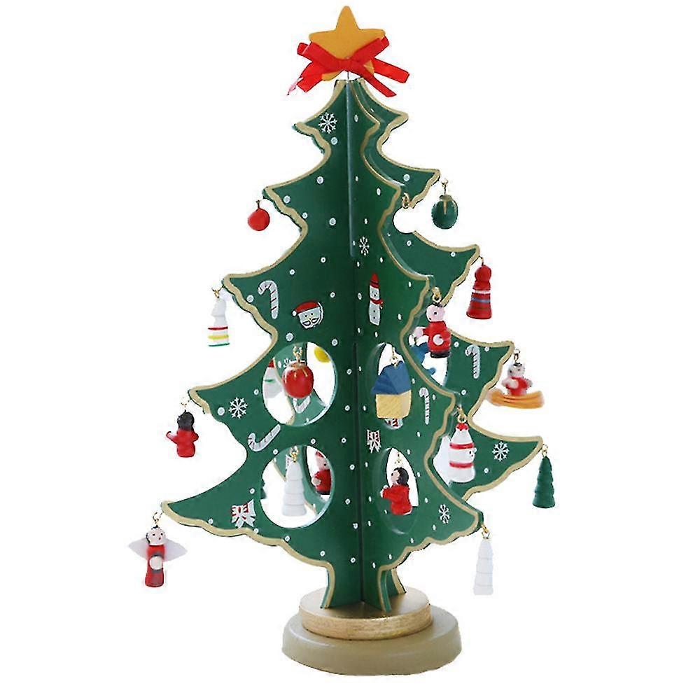 Funny Desktop Wooden Tree Decor Toy Set With Mini Ornaments