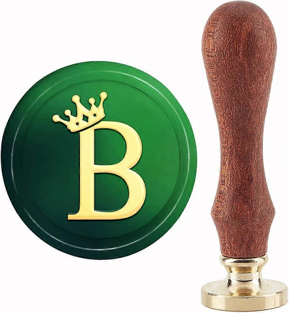 B Wax Seal Stamp Crown Sealing Wax Stamps 30mm Retro Vintage Removable Brass Stamp Head with Wood Handle for Wedding Invitations Halloween Christmas T