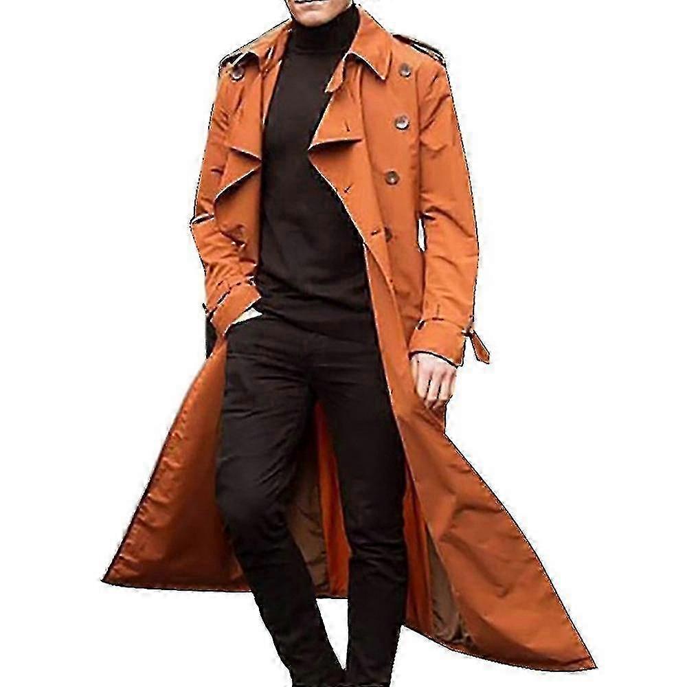 Men Long Trench Coat Lapel Overcoat Jacket