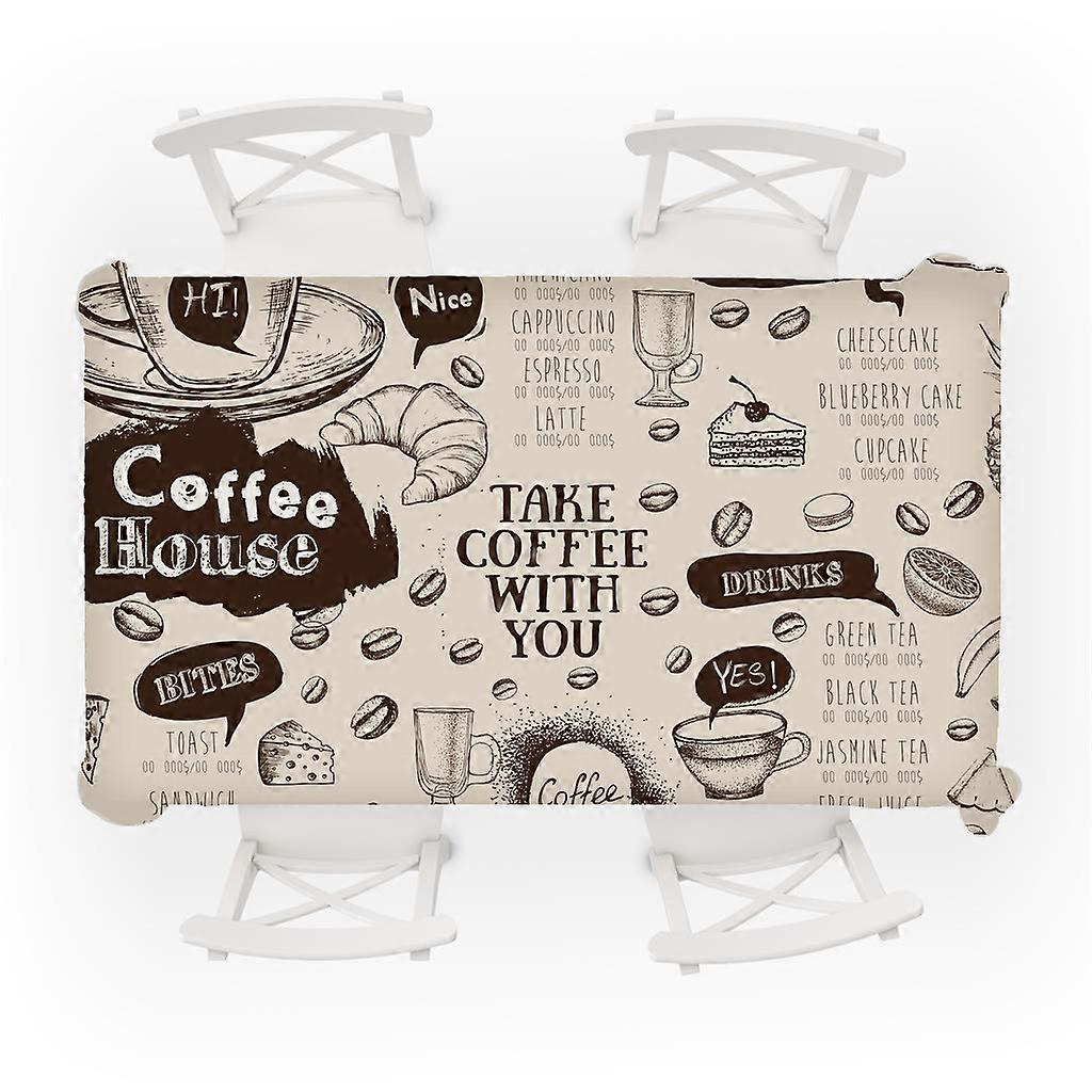 Retro Coffee Pattern Tablecloth Waterproof Dining Table Wedding Party Rectangular Tablecloth Home Textile Kitchen Decoration