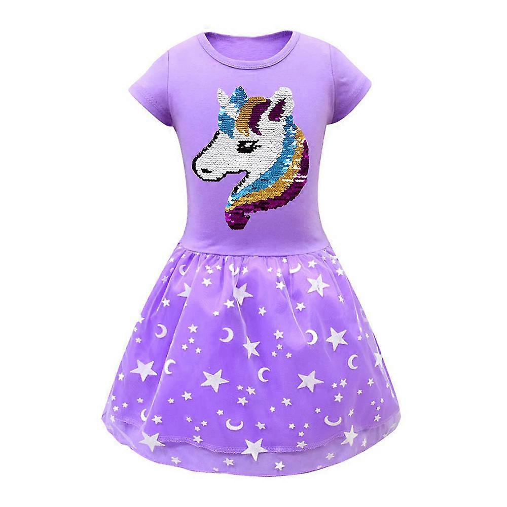 Copii Fete Unicorn Imprimat Manșon Scurt Casual A-Line Rochie Scurtă