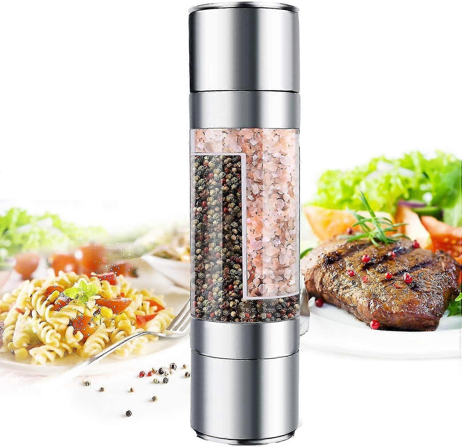 2 In 1手動スパイスミルソルトミルステンレススチールペッパーシェーカーチリミル