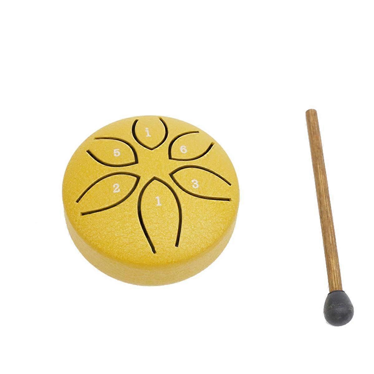 3 Inch 6 Tone Steel Tongue Drum Mini Hand Pan Drums with Drumsticks Percussion Musical Instruments Drum Yellow