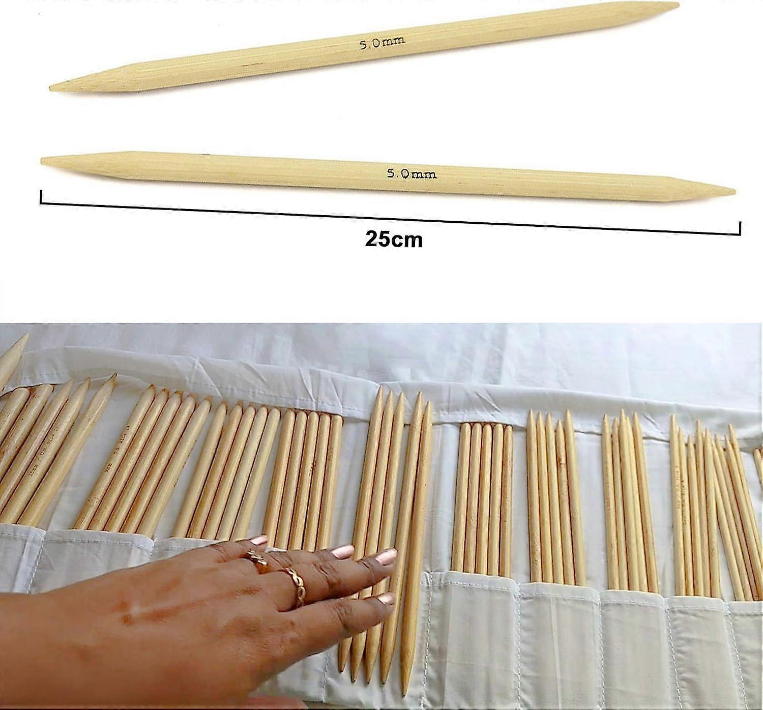 Double Ended Bamboo Knitting Needle Set, for Beginners and Professionals, 80 Pieces (16 Sizes X 5 Units), 2mm to 12mm, 25cm, with Canvas Storage Bag