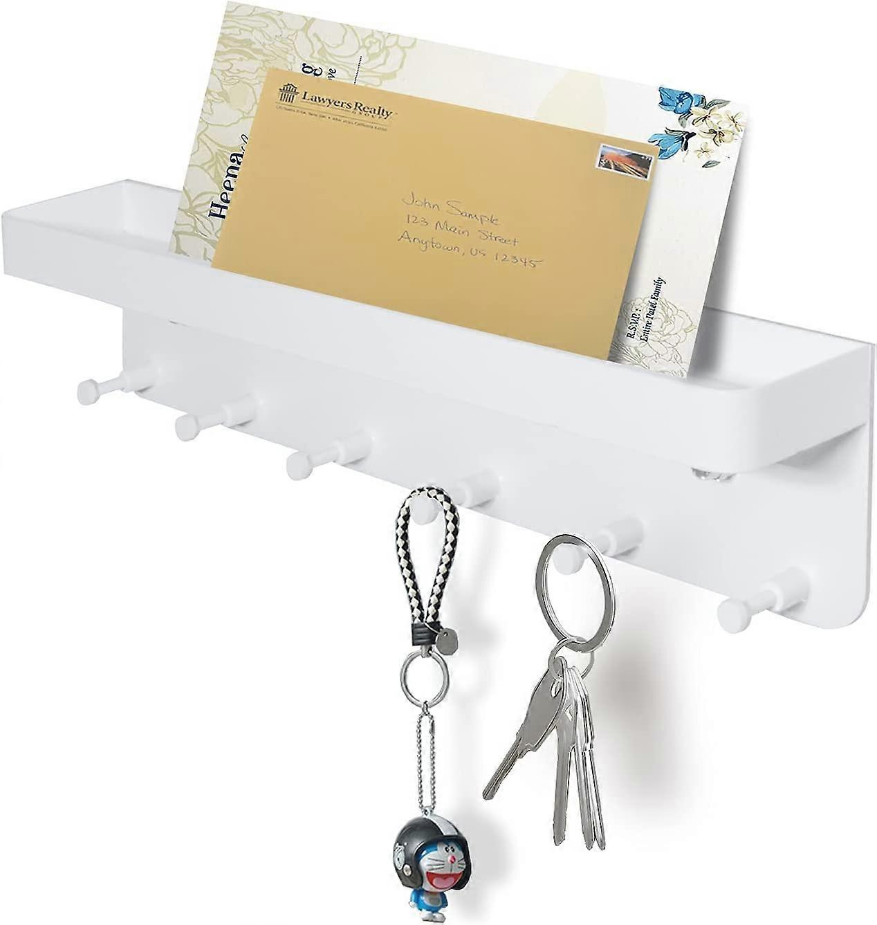 6 Hooks Key Holder for Wall Decorative, Mail Organizer Wall Mount with Key Hooks, Mail Holder with Key Hanger, Key Rack Organizer for Entryway, Hallwa
