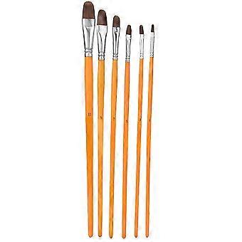 Yellow Weasel Hair Painting Brush Set - 6Pcs Birch Handle Gouache Watercolor Drawing Pen