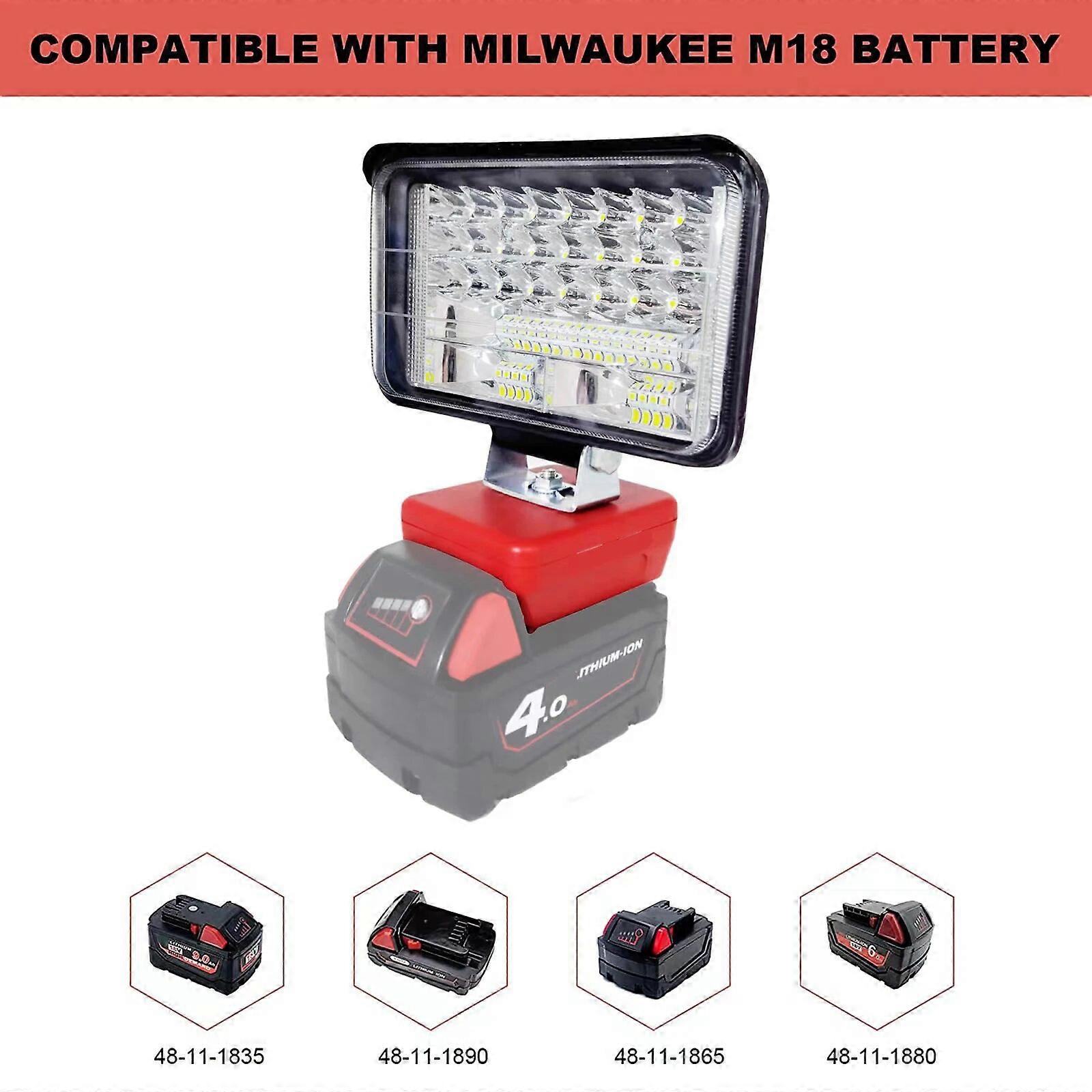 LED Work Light Flashlight For Milwaukee 18V Li-Ion Battery – Cordless, Red, Portable
