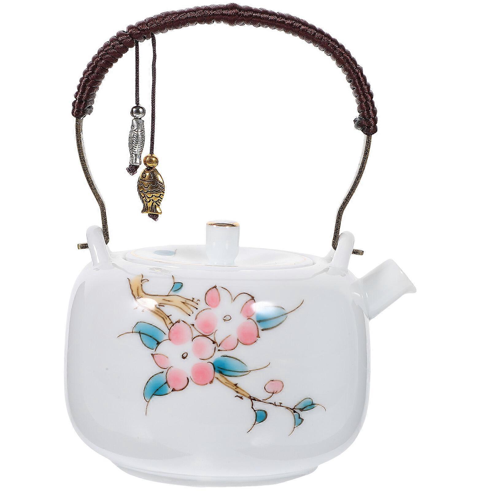 Ceramic Tea Pot Delicate Teakettle Tea Pot with Bamboo Handle Tea Making Pot