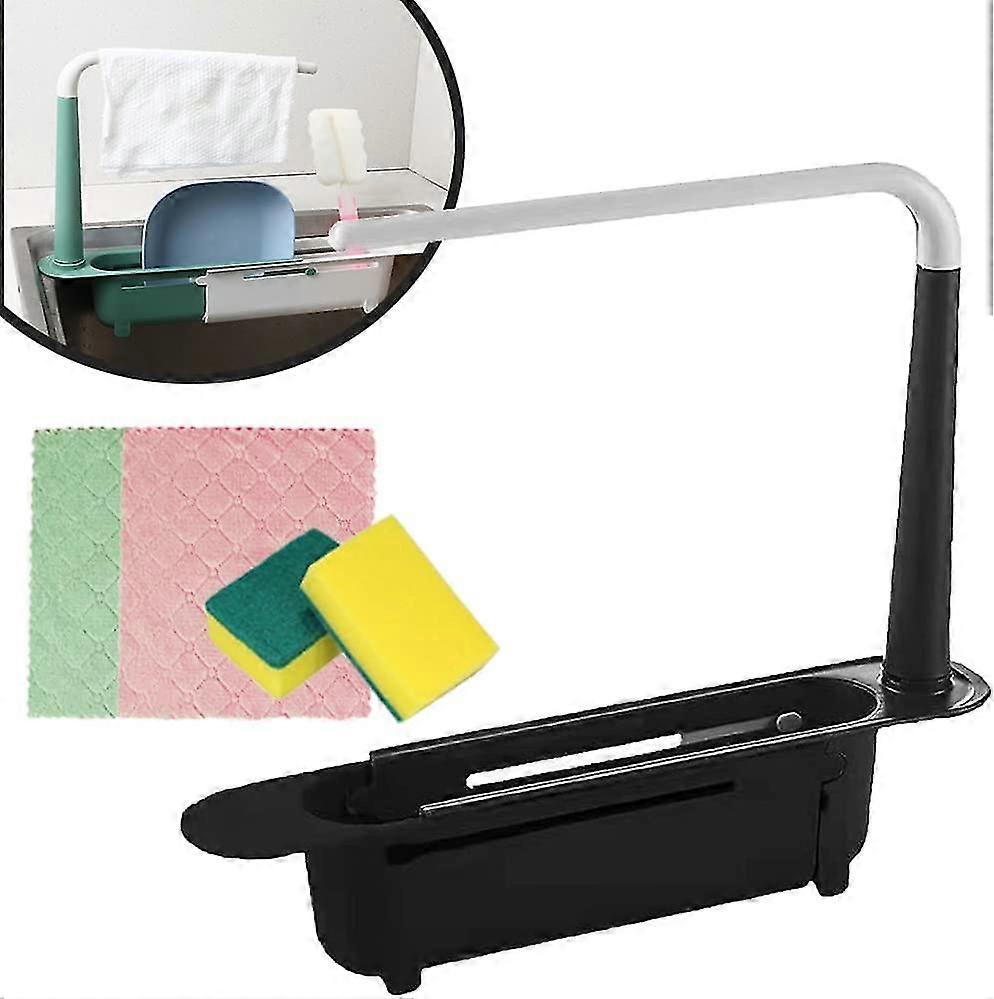 Updated 2-in-1 Telescopic Sink Storage Rack Holder, Adjustable Length Telescopic Sink Storage Rack Holder