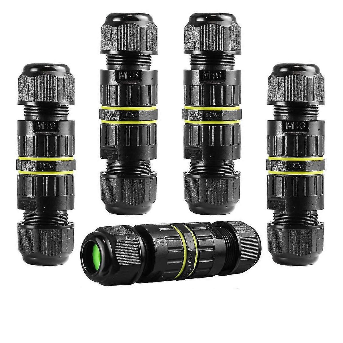 5pc Ip68 Waterproof 2 Way 3-core Junction Box Electrical Cable Connector M16 Wire Range(3.5-10mm)
