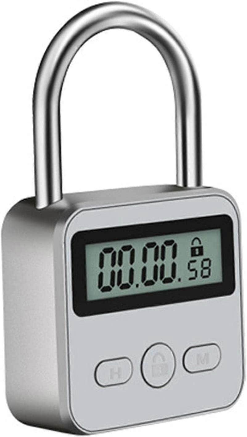 Smart Time Lock, 99 ore Max Timing Lock con display LCD Timer elettronico da viaggio multifunzione Lucchetto di sicurezza ricaricabile (argento)
