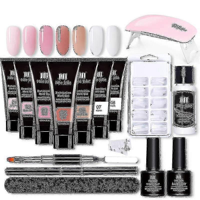 エクステンションジェルネイルキット - ネイルエンハンスメントジェル7色ピンクヌードオールインワンキット、ネイルランプニウビ付き