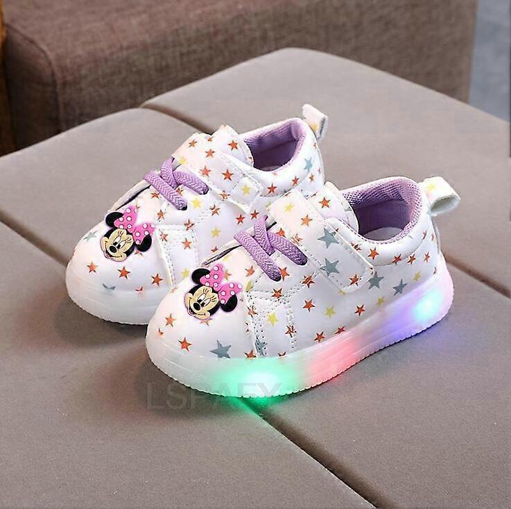 アニメーション子供光るスニーカー子供プリンセスガールズLEDシューズかわいいミニーマウスベビースニーカーと軽い靴Krasovki明るい