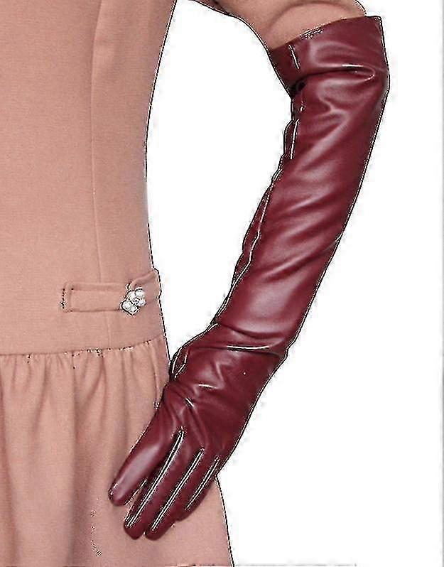 ロングレザーグローブ女性シミュレーショングローブシルキーライニングロングオーバーエルボーエレガントなミトン50cm-JA