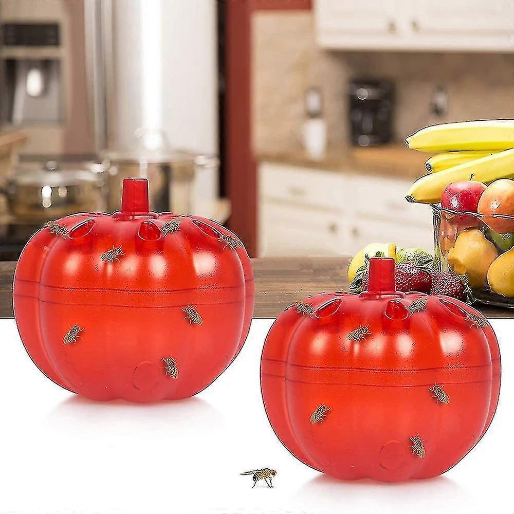 2 Pcs Fruit Fly Trap Fruit Fly Killer Red Pumpkin Shape For Home Kitchen