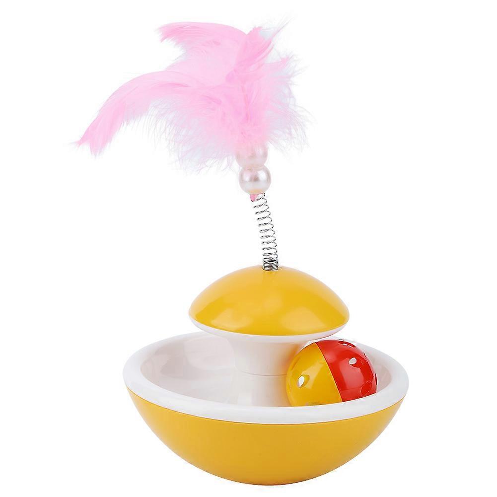 Interactive Cat Toy Multi Function Tumbler Chaser Toy with Feather Bell Ball(Yellow)