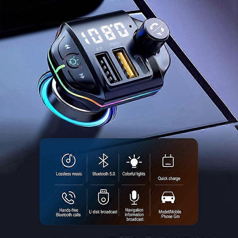 A10 Auto Bluetooth 5.0 FM Sender Dual USB Ladegerät MP3 Player Adapter Freisprecheinrichtung Radio Modulator mit bunten Lichtern