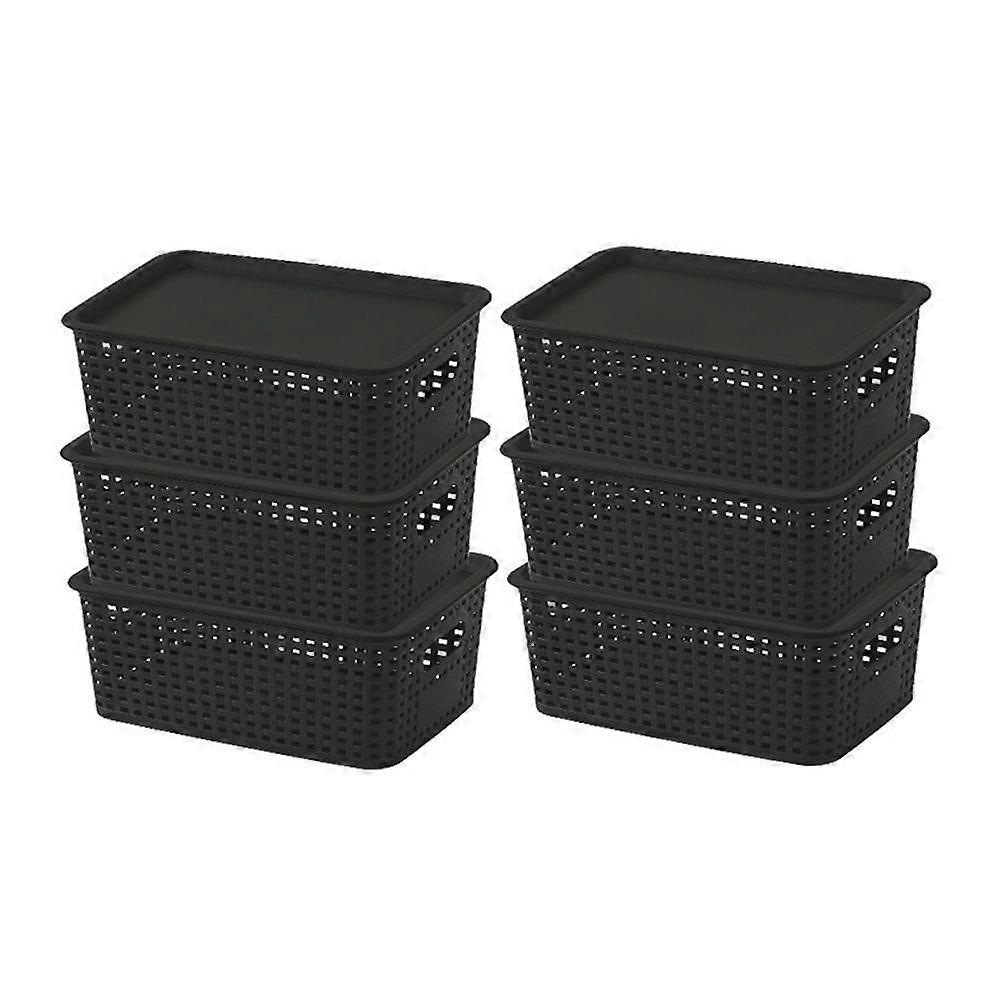 6Pcs Plastic Storage Baskets with Lid Handle Design Large Capacity Stackable Storage Container Organizer Bins