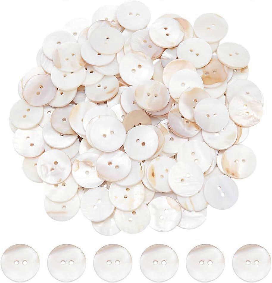 150Pcs Natural Shell Buttons 23mm Flat Round Sea Shell Buttons 2-Hole Sewing Craft Buttons for Cloth Sewing DIY Craft Seashell Color Hole: 2mm