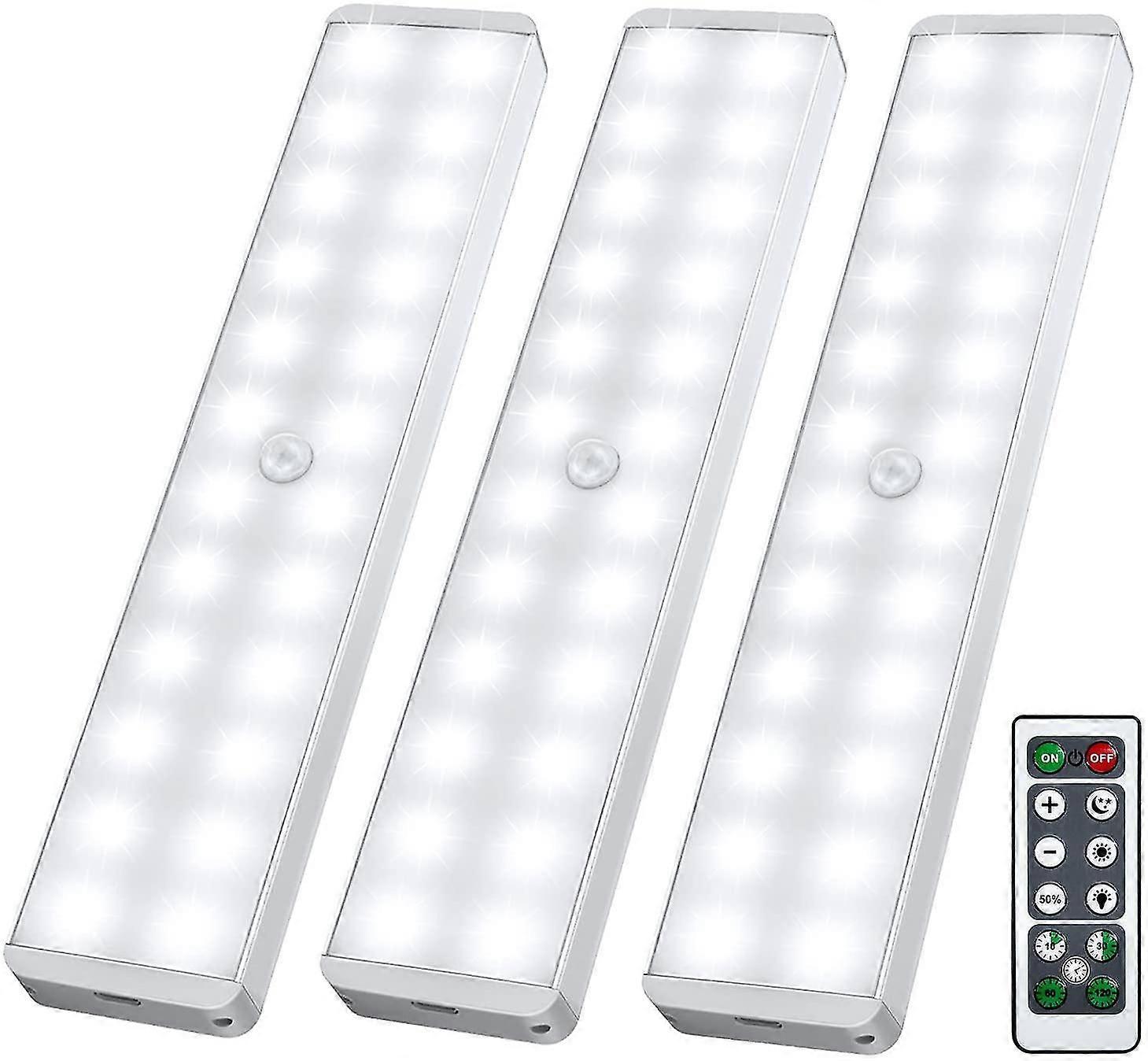 Led Closet Light, 24-led Newest Dimmer Usb Rechargeable Motion Sensor Under Cabinet Lighting Wireless Stick-anywhere Night Safe Light Bar With Remote