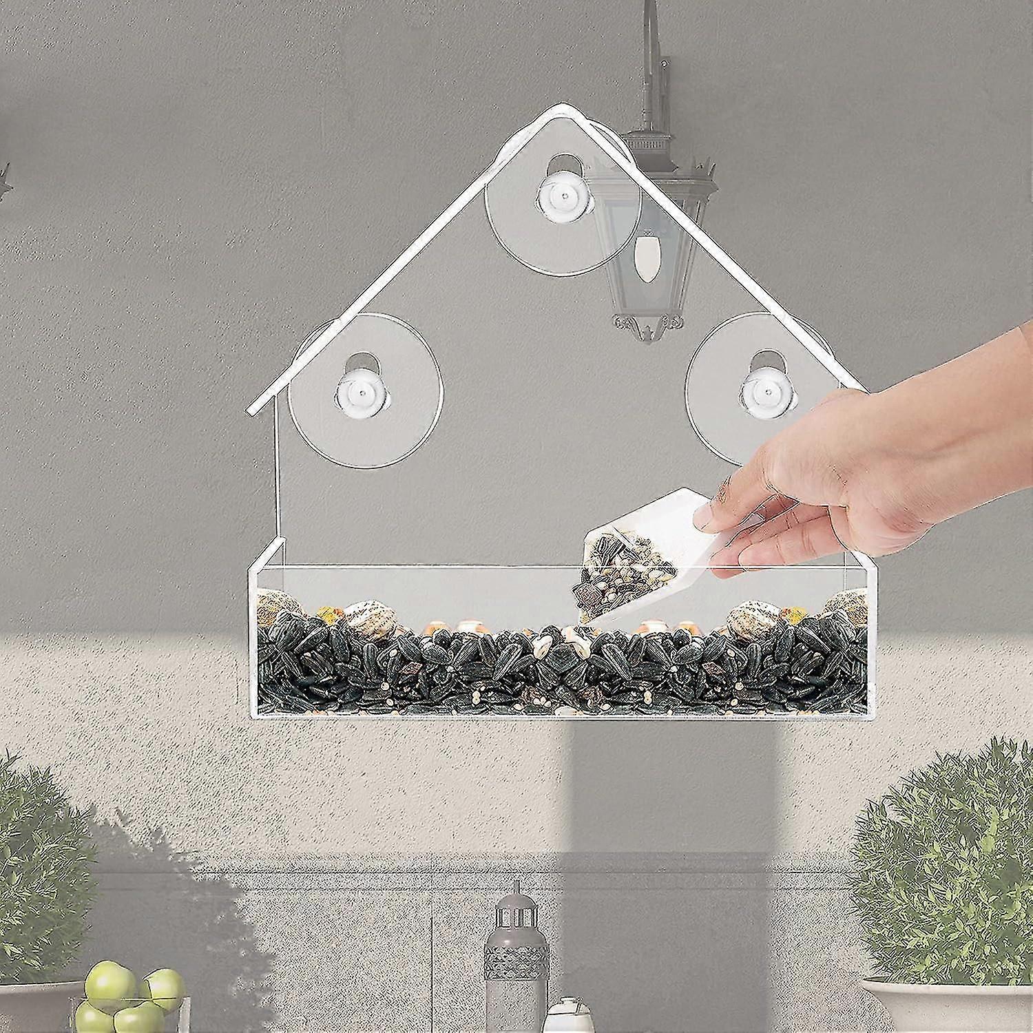 Clear Plastic Bird Feeder (set Of 2) - Clear Plastic Birdhouse/feeder With Suction Cups And Seed Tray - Observe Birds Like Chaffinch, Sparrow And Othe