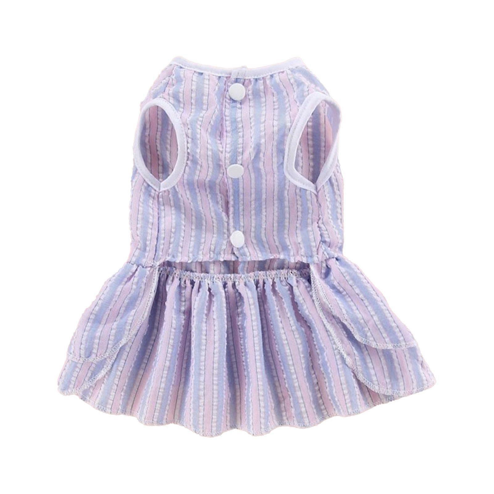 فستان مخطط للحيوانات الأليفة فستان قطة ربيعي صيفي متنفس مع عقدة لبلدغ فرنسي بيشون تيدي صغير طويل الشعر أزرق فاتح XL