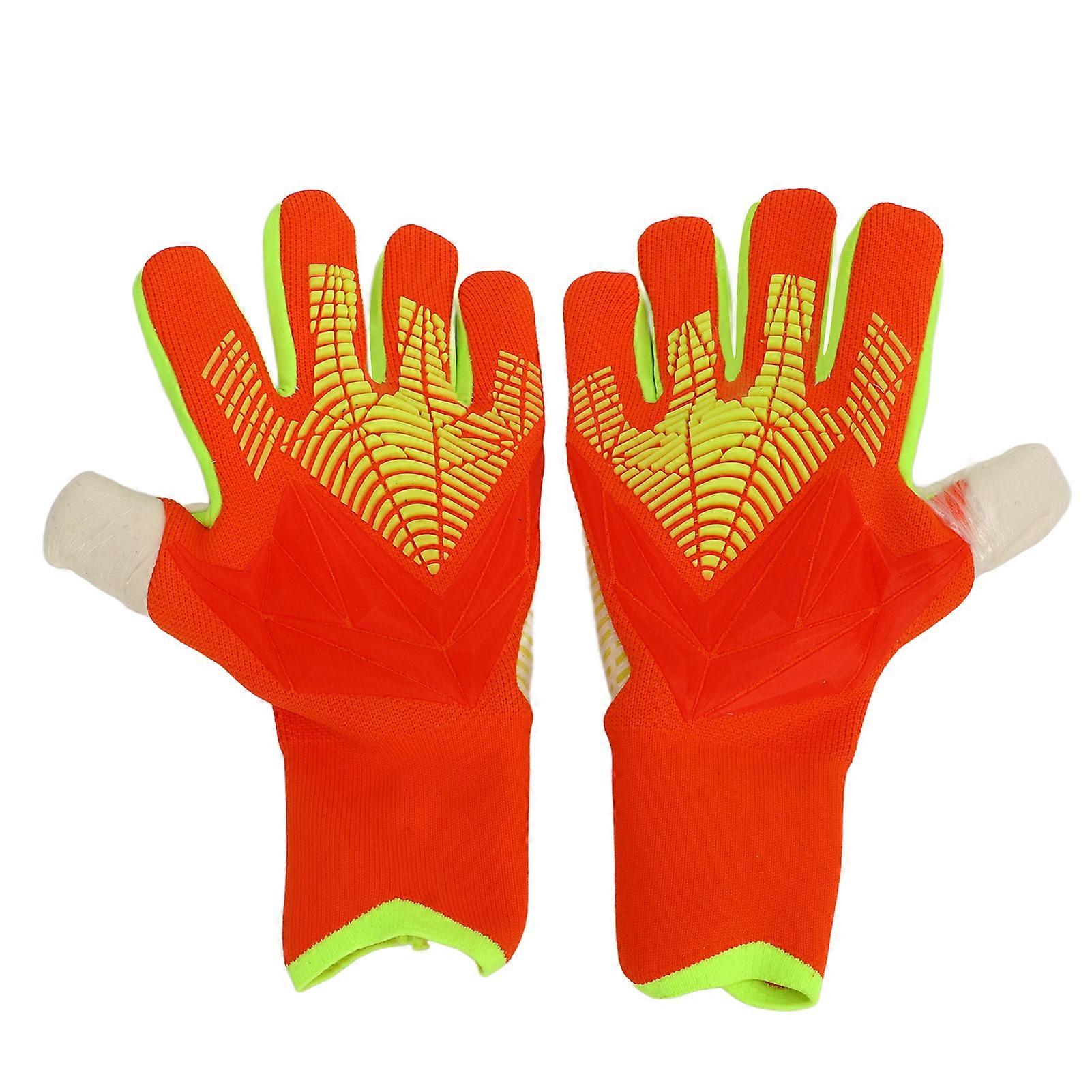 Soccer Goalie Gloves for Men Women Latex Nylon Anti Slip Breathable Finger Protection Soccer Goalkeeper Gloves for Training Competition Orange Size 9
