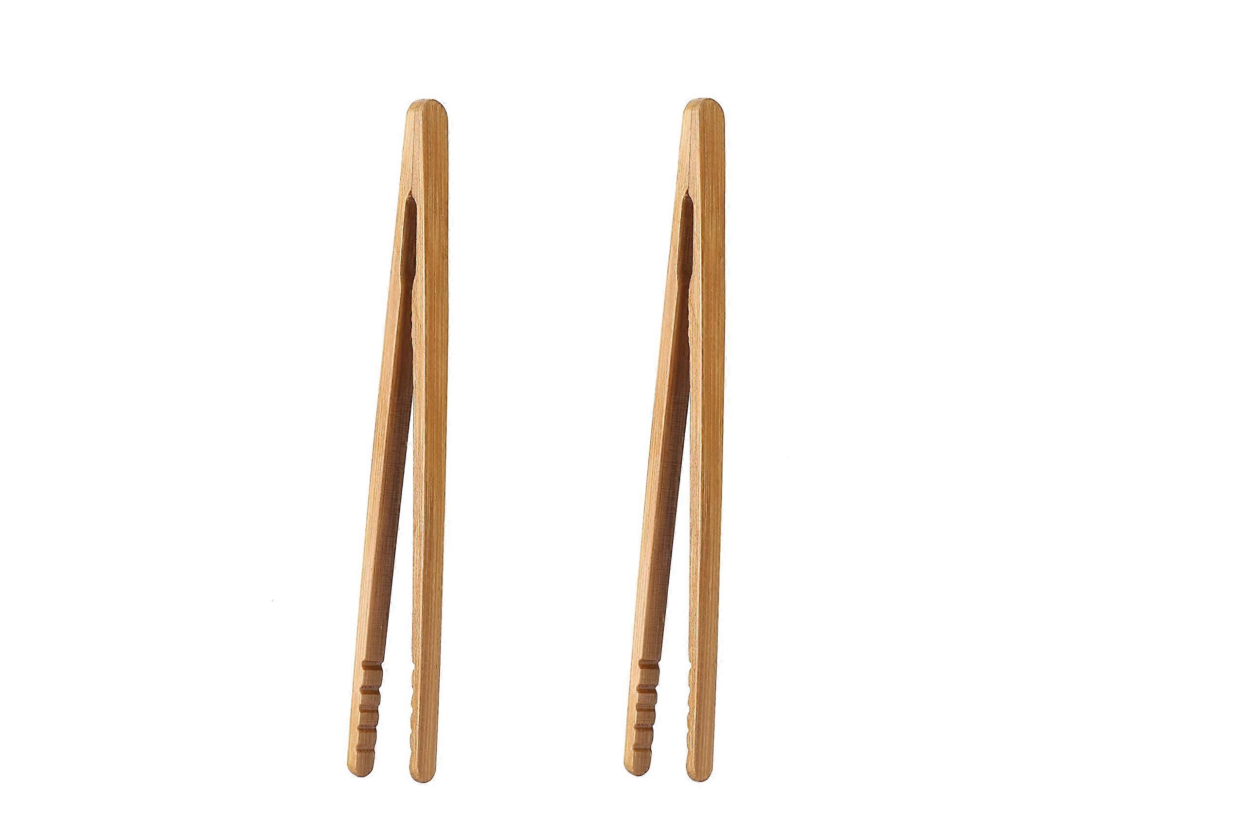 2 Pcs 7 Inches bamboo cooking tongs for toast